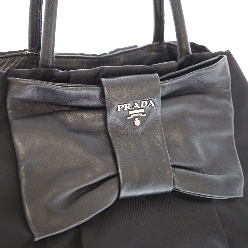 PRADA Tote Bag Pocono Black Leather Rion Motif - Picture 2 of 11